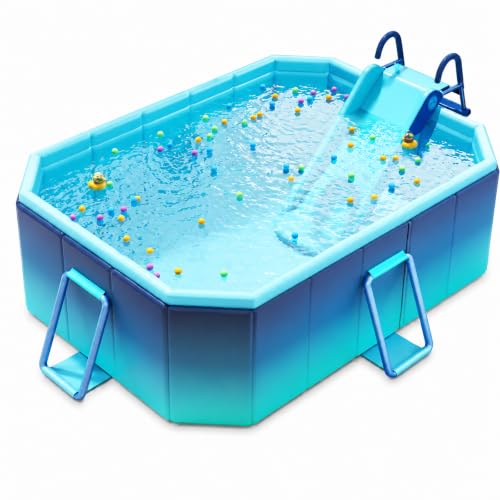Large Above Ground Pool, Rectangular Swimming Pool with Slide for Family
