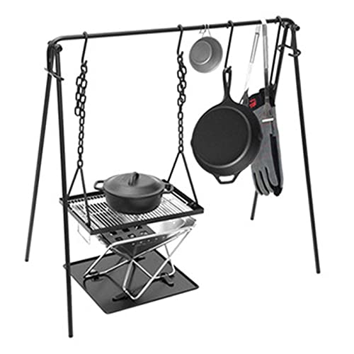Camping Tripod Grill Swing Campfire Cooking Stand BBQ Grill With Hooks Accessories Bag For Outdoor Picnic Cookware Dutch Ove Portable Design (Color : Black Size : 90x57x87cm) (Black 90x57x87cm)