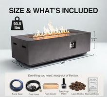 HillAethel 60-Inch Rectangular Propane Fire Pit Table, 60,000 BTU Concrete Outdoor Gas Fire Pit Table with Waterproof Cover, Tank Seat, Free Lava Rocks, for Outside Patio Backyard, Dark Grey