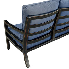 Oakland Living Black Aluminum Patio Deep Seating Outdoor Two Seater Loveseat with Blue Cushions