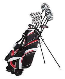 PRECISE Men's Golf Club Set Titanium Driver, Fairway Woods, Hybrid, Irons, Putter, Stand Bag, 4 H/C's Red
