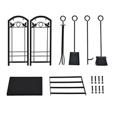 WXPWAMZ Double Decker Firewood Log Rack With Fireplace Tools Sets, Black Stand Alone Wood Holder, For Patio Backyard Indoor Outdoor