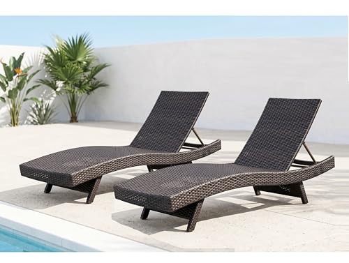 Seeheool Luxury Comfort Outdoor Chaise Lounger Set of 2 Premium Adjustable Espresso Resin Wicker Patio Furniture Sunbathing Poolside Seating