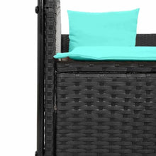 RJPLMFV Double Sun Lounger with Roof and Curtains Black Poly Rattan