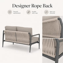 Golden Flame Outdoor Loveseat, 2-Seat Patio Sofa with Powder-Coated Aluminum Frame, Olefin Rope Back, Sunbrella Cushions - Slate Finish Frame, Canvas Natural Fabric