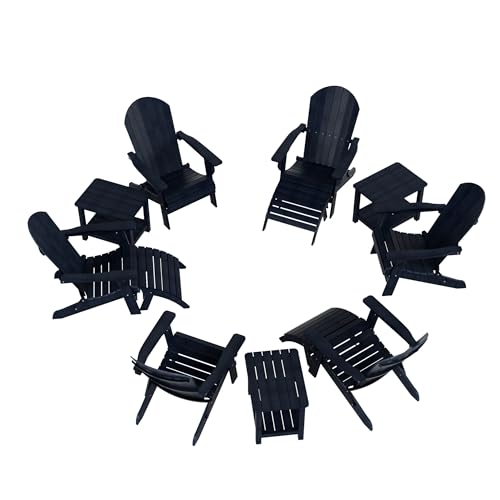 WestinTrends Tuscany 6 Person Folding Adirondack Seashell with Side Table and Folding Ottoman, Navy Blue