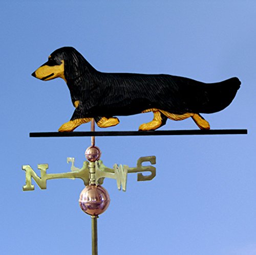 Dachshund Hand Carved & Painted Weathervane Black & Tan Long Hair 32 Inch