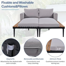Merax Outdoor Patio Daybed with Wood Topped Side Spaces Grey