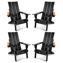 POWERWOOD Oversized HDPE Folding Adirondack Chairs Set of 4 with Cup Holder Black