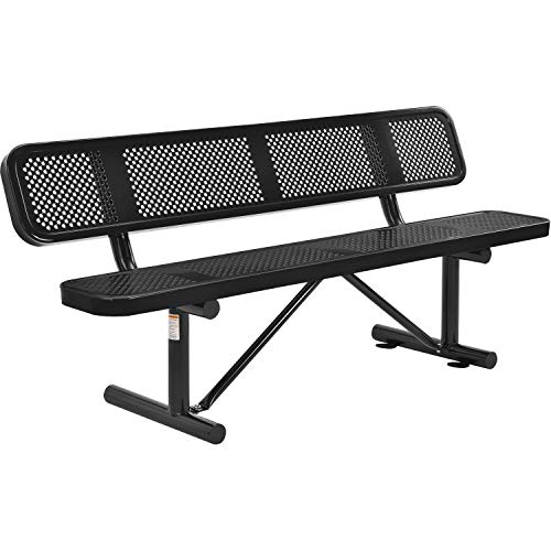 Global Industrial 72" Perforated Metal Outdoor Picnic Bench with Backrest Black