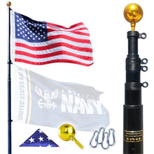 Service First 25FT Flagpole Kit Freedom Edition Black Telescoping for Outside House In Ground - Anti Tangle Swivel Ring Design - 100MPH Wind Tested with Single Flag
