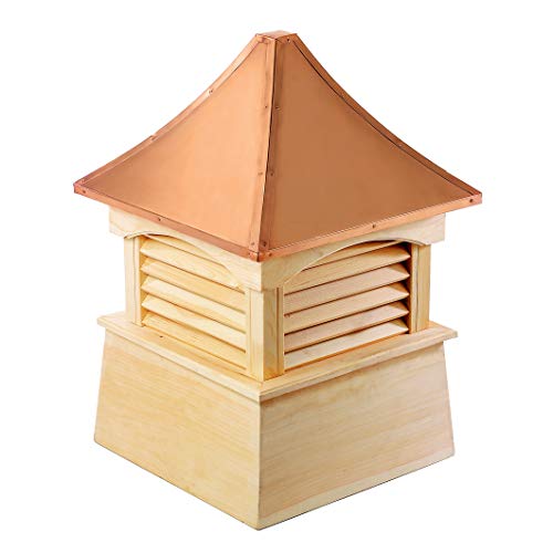 Good Directions Coventry Louvered Cupola with Pure Copper Roof, Cypress Wood, 60" x 86", Natural