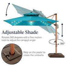 Best Choice Products 10ft Square Cantilever Patio Umbrella w/Base Included, Woodgrain Pattern Pole & Solar LED Lights, 360-Rotation, Offset Hanging Outdoor Shade - Cerulean