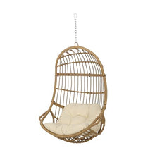 Christopher Knight Home Sansa Hanging Egg Chair with Stand, Rattan Wicker Hammock Chair with Cushion, Indoor Outdoor Iron Frame Hammock Swing Chair for Patio Balcony Porch Garden, Brown+Beige