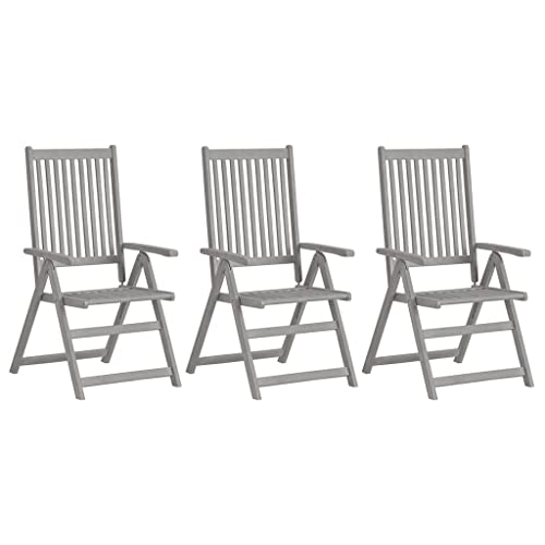 NLQMSU Garden Chair Set of 3 Grey Wash Solid Acacia Wood