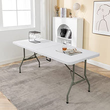 BTEXPERT Set of 10, Fold-in-Half Folding Utility Table 6 Feet 72" x 29.5" Lightweight Portable Carrying Handle Indoor Outdoor Picnic Camping Office Home Party Wedding Event White