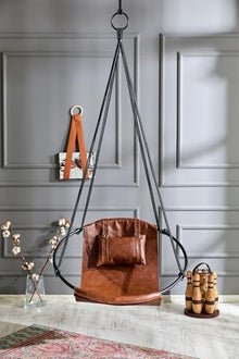 Mern Living Faux Leather Hanging Egg Chair – Handmade Hammock Swing Chair for Bedroom, Indoor & Outdoor Patio Swing, 275 lbs Capacity, Double-Layered Leather