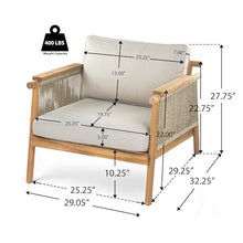 Merax Outdoor Acacia Wood Lounge Chair w/Cushions Set of 2, Patio Club Chair with Rope & Sturdy Wood Legs, All-Wearther Singe Sofa Chair for Porch, Lawn, Backyard, Balcony, Teak+ Beige