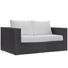 Home Square 3 Piece Outdoor Sofa Set with Sofa, Loveseat, and Chair in Espresso and White