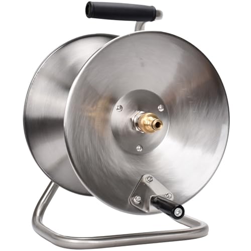 Etsuosy Stainless Steel Garden Hose Reel, Wall Mount or Portable, Manual Crank Winder with Brass Connector