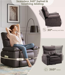 Garvee Leather Swivel Rocker Recliner Chair with Heat & Massage