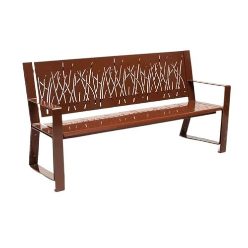 HYgloF Patio Benches Garden Backrest Bench with Armrests, Steel Openwork Pattern Chair, for Outdoor Balcony Leisure Seat Garden Bench(Small)