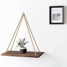 A1DFDFGOQSFG Wooden Rope Swing Wall Hanging Plant Flower Pot Tray Mounted Floating Wall Shelves Nordic Home Decoration Moredn Simple Design
