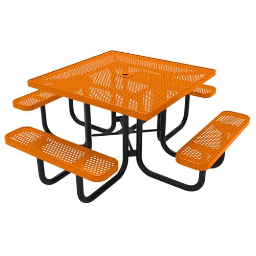 COATEDOUTDOORFURNITURE 46In Square Picnic Table, Punched, Orange