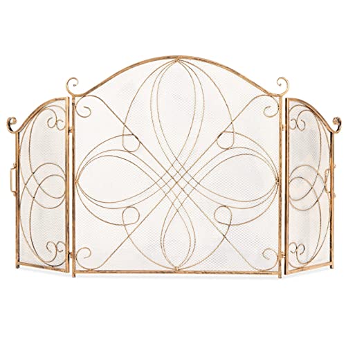 EliteBloom Fireplace Screen Cover - Decorative Iron Safety Screen for Heat & Spark Protection, Flat Art Design for Home Decor,