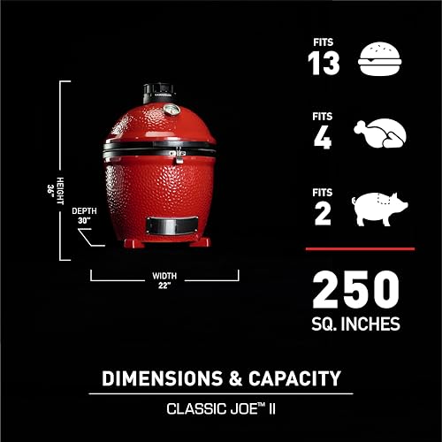 Kamado Joe Classic Joe II 18-Inch Ceramic Charcoal Grill and Smoker Red