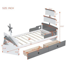 Bellemave Twin Size Kids Bed with Storage Drawers Boat-Shaped Grey