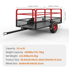 22 cu ft 1600 lb Tow Behind Dump Trailer Cart for Garden Yard