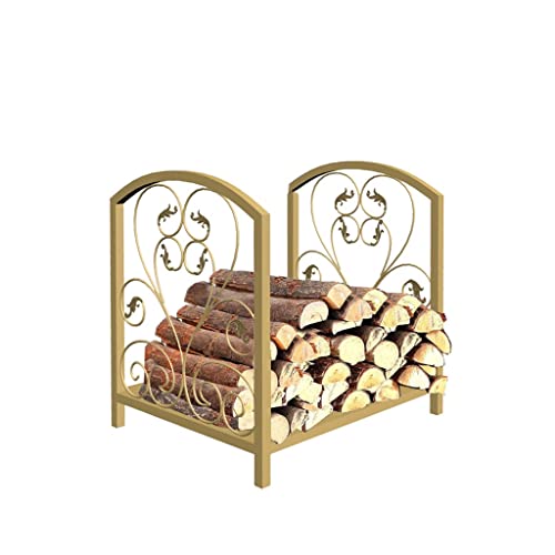 DJVHSRI Firewood Storage Rack Iron Flooring Black Gold Firewood Rack New Home Firewood Storage Shelf,