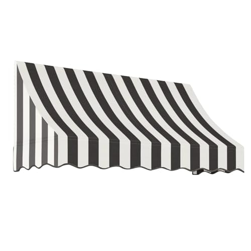 Awntech 6' Nantucket (76.5"-31"-24") Curved Slope Fixed Awning, Black/White Stripe