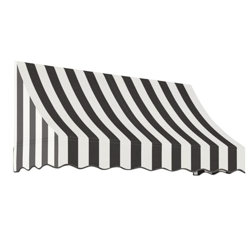 Awntech 8' Nantucket (100.5"-44"-36") Curved Slope Fixed Awning, Black/White Stripe