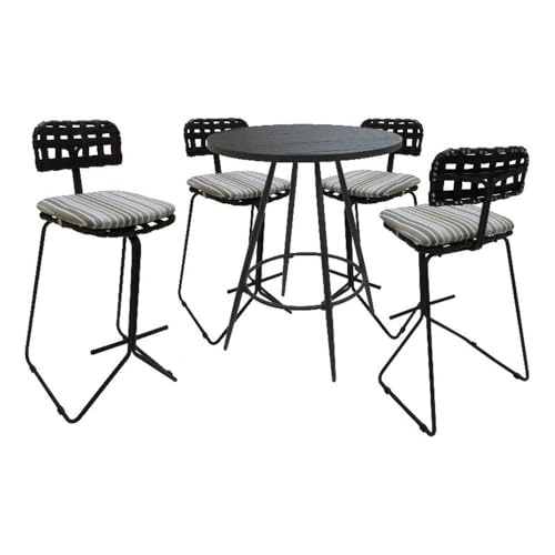 Pemberly Row Outdoor/Indoor Metal Pub Set, 30 in Bar Height Stool, Gray Powder-Coated Frame, Beige UV-Resistant Fabric Seats, Durable Patio or Deck Seating, Armless Design for Bar Tables