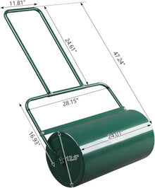 BCSRVCE Lawn Roller, Push/Pull/Tow Behind Water/Sand Filled Steel Sod Drum Roller with U-Shaped Handle, Yard Roller for Backyard Grass, 24in, Green