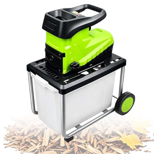EXSHUING Electric Chipper, Wood Shredder Mulcher 2800w, 60l Large Collection Box, Cuts Branches Up to 4.5cm, 25:1 Reduction, Reversible Dual Blades, for Composting Yard Waste and Clippings