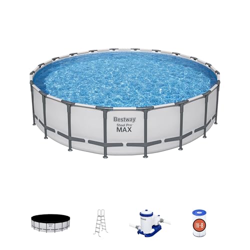Bestway Steel Pro MAX 20 Foot x 52 Inch Round Above Ground Swimming Pool Set Gray