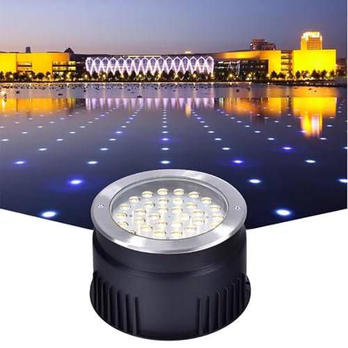 SDdPulse Outdoor Landscape Lights - LED Underground Light,Round Recessed Spotlight, IP65 Waterproof Tempered Glass Floor Light, Garden Street Courtyard Ground Decorative,Warm White Color-54W