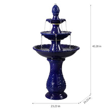 3-Tier Dark Blue Ceramic Fountain, Decorative Water Fountain with LED Lights and Quiet Pump, Indoor Outdoor Water Feature for Patio, Garden, Deck, Balcony, Office and Home Décor