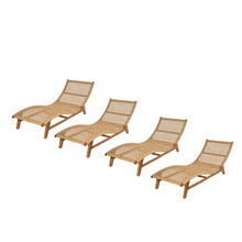 Christopher Knight Home Amanda Acacia Wood Chaise Lounge Chair Outdoor Set of 4, Wicker Patio Chaise Lounges for Balcony Backyard, Outdoor Sun Lounger, Poolside Seating, Light Brown+Teak
