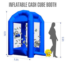 Sewinfla Inflatable Cash Cube Booth with Blower 8.2x5.2 x 5.2 ft Inflatable Money Grab Machine for Business Advertising Event Promotion(Bule)
