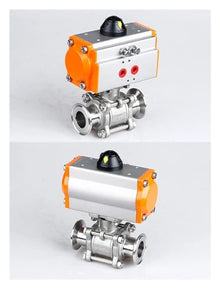 DN65 Stainless Steel Three Piece High Platform Ball Valve Tri Clamp Ferrule Type Ball Valve with Double Acting Cylinder