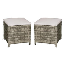Greemotion Antigua Modern All-Weather Wicker Patio Ottoman (Set of 2), Padded Seat for Outdoor Porch Garden, Brown and Beige
