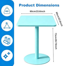 Yopappol Commercial Blue Square Cafe Table, Heavy Duty Single Leg Bistro Table for Coffee Shop Milk Tea Store Restaurant Reception Area(60x60x73cm)