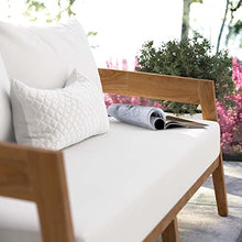Modway Brisbane Modern Teak Wood Fabric Patio Loveseat Natural White