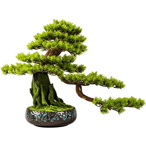 YXIANG56Q Fake Plants Simulation Bonsai Tree Welcome Pine Bonsai Zen Ornament Indoor Artificial Bonsai Tree Decoration Home Office Living Room, Height 17 Inch Bonsai Tree
