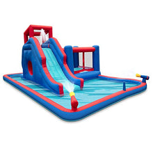 SUNNY & FUN 2-in-1 Inflatable Water Slide Park with Climbing Wall, Slide, Bouncer & Splash Pool Blue/Red
