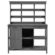 Sturdy Outdoor Garden Potting Bench with Storage Drawers and Open Shelving for Soil, Tools, and Supplies (Gray + Solid Wood + Wood)
